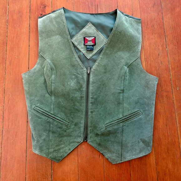 Men's Green Suede and Nylon Vest with Zipper Size L - Picture 1 of 7